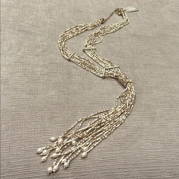 NWT Chicos genuine Pearl and seed Beaded tassel Necklace - Picture 1 of 6
